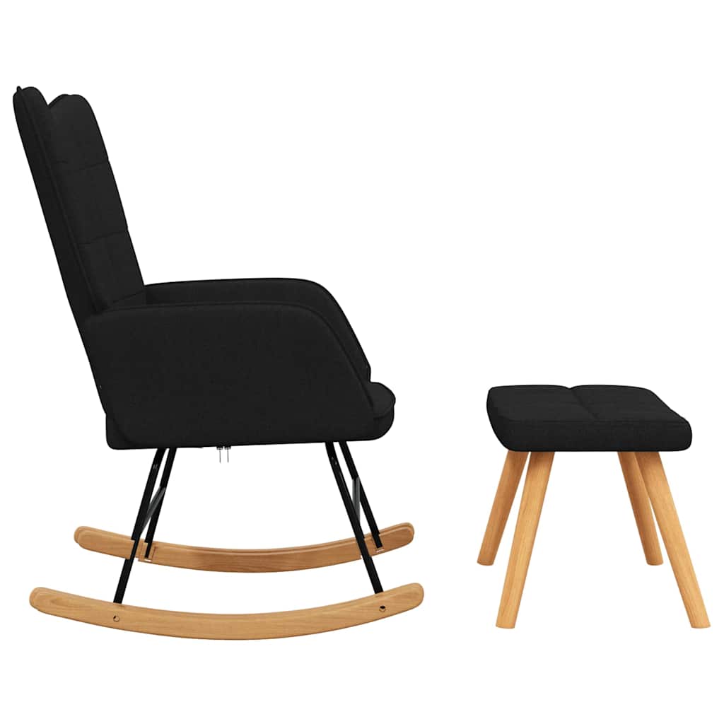 Rocking Armchair with Footstool Black Fabric