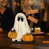Ghost Pattern Wooden Ghost Decoration Wooden Ghost Figurine Pumpkin Ghost Ornament Party Supplies