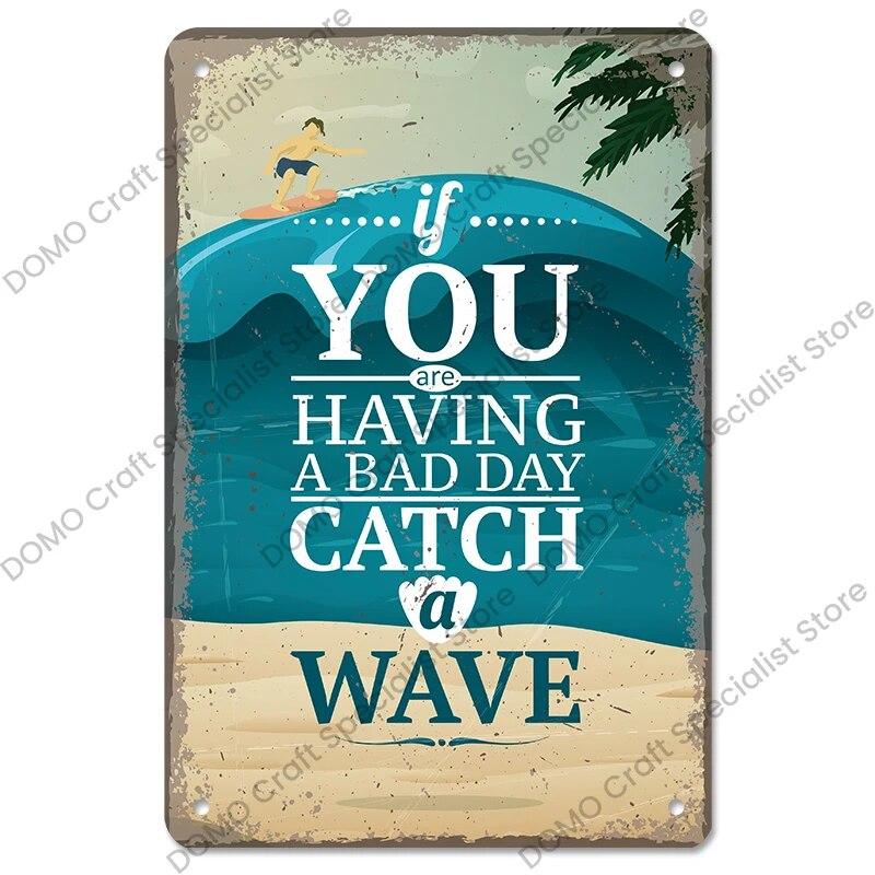 Surfing Board Poster Vintage Metal Tin Signs Enjoy Summers Metal Plaque Retro Wall Art Decor for Surf Club Pub Bar