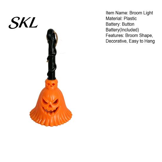 Lighted Broom Ornament Halloween Pumpkin Light, Hanging LED Witch Lamp, Shape Light Spooky Decorative for Holiday Party