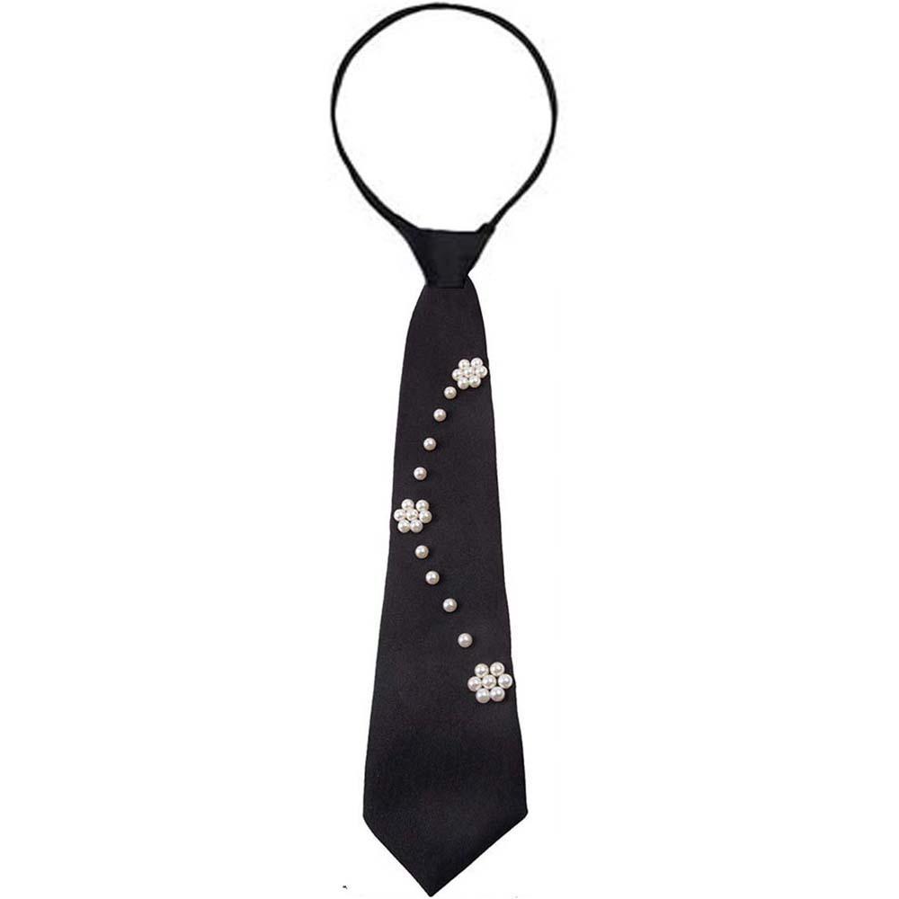 Korean Style Pearls Tie Black Decoration Shirt Tie Elegant Hand-beaded Long Necktie Students