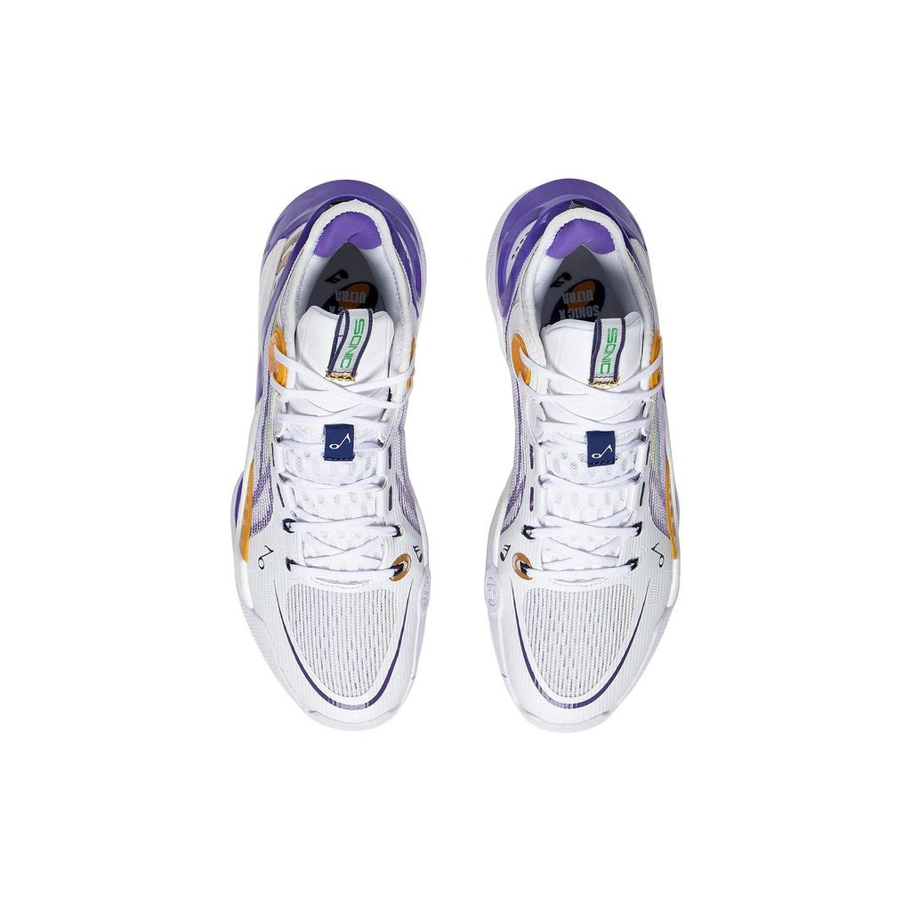 Li Ning SONIC 10 Ультра износостойкие дышащие кроссовки для баскетбола средней высоты Мужские Бело-фиолетовые ABAS145-4