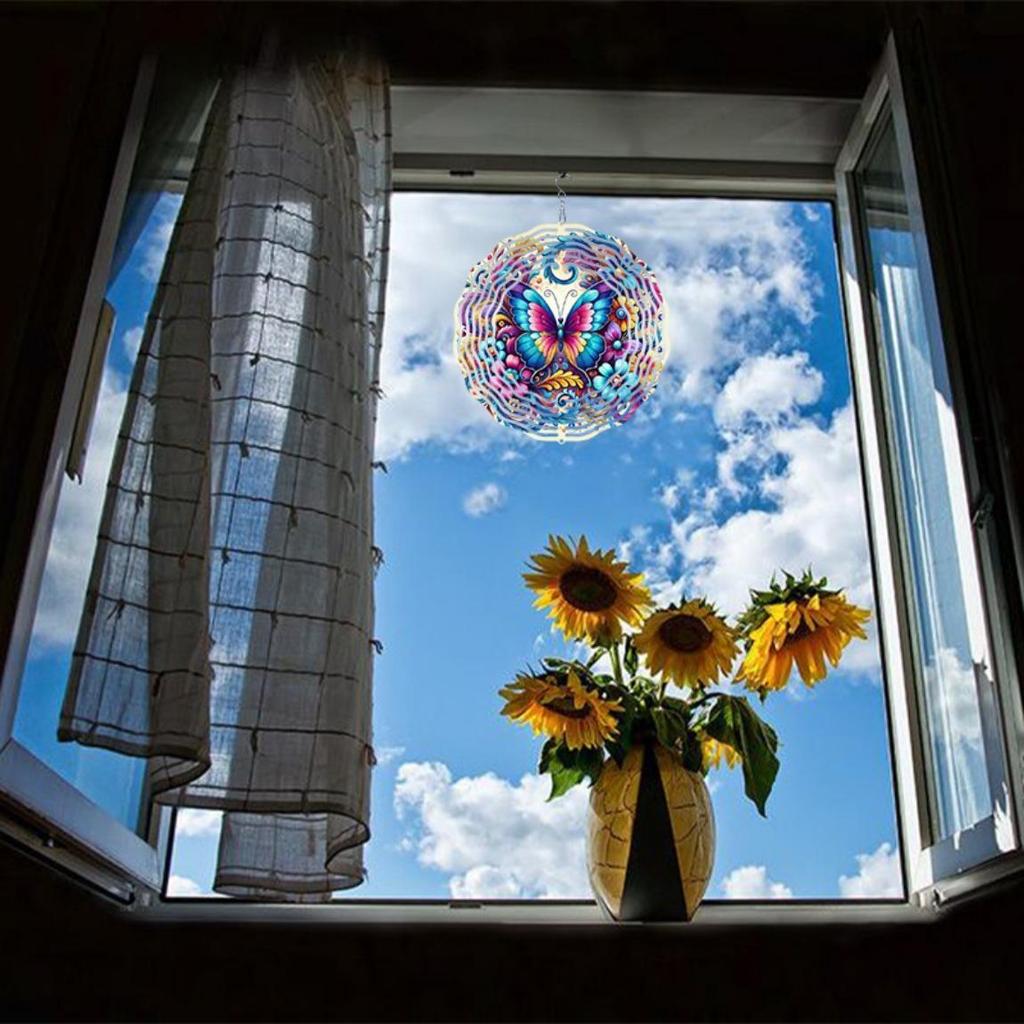 Dynamic Outdoor Wind Chime Decor - Colorful Butterfly & Floral Metal Spinner (High-End Sublimation Craft)