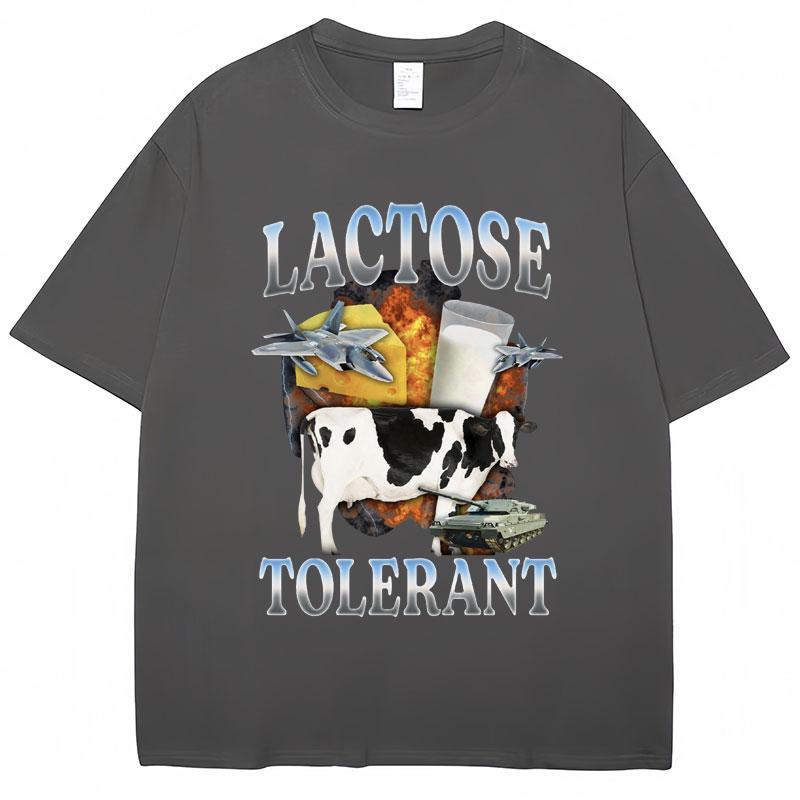 Lactose Tolerant Funny Milk Print T Shirt Men Women Retro Fashion Short Sleeve Cotton Summer Casual Humor T Shirts Gifts