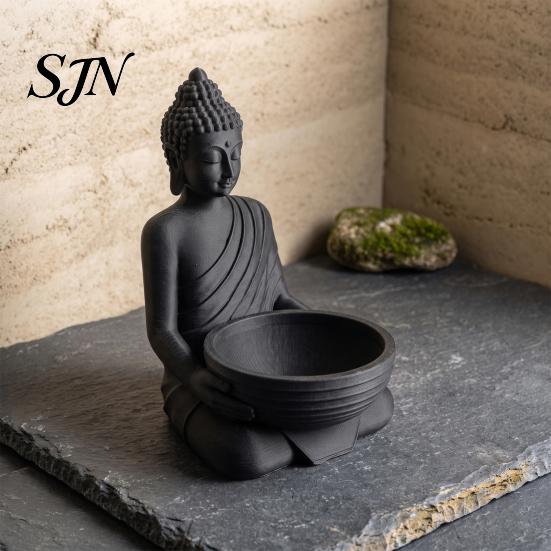 Meditation Incense Holder 3D Printed Buddha for Stick Incense, Zen Burner Tea Room Ornaments with Ash Catcher Bowl, Decor Entryway Living