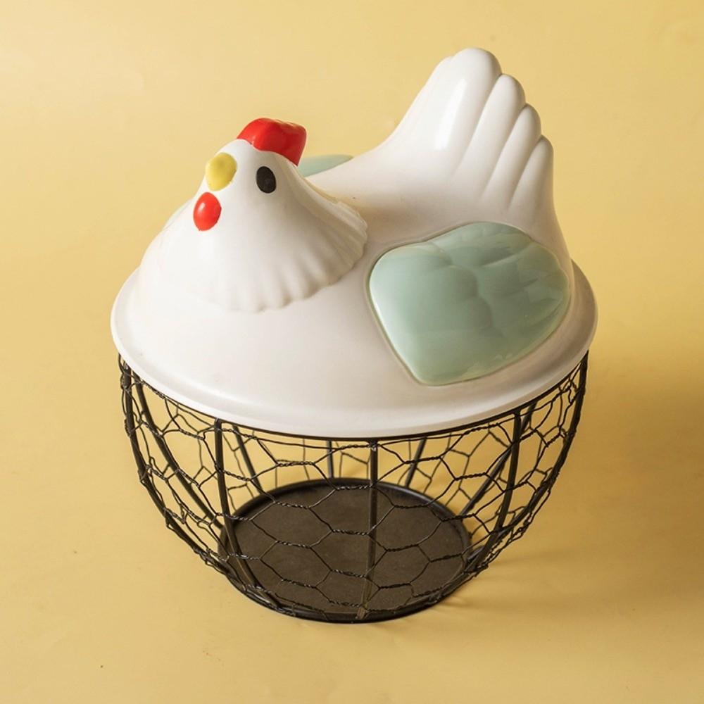 Rustic Egg Container Storage Hollow Iron Basket Hen Shape Egg Basket Kitchen Accessories