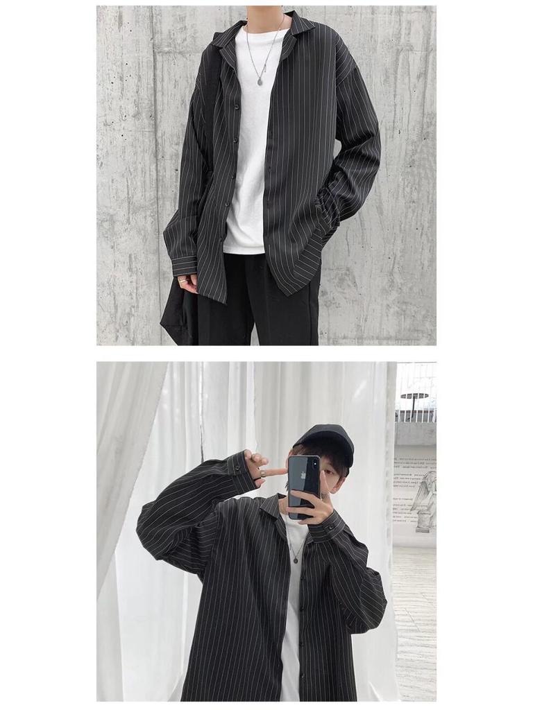 Мужская модная свободная повседневная рубашка-куртка с длинным рукавом в полоску на лето 2024 года