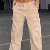 Women Cargo Pants High Waist Solid Color Loose Multi Pockets Full Length Soft Breathable Casual Streetwear Lady Trousers