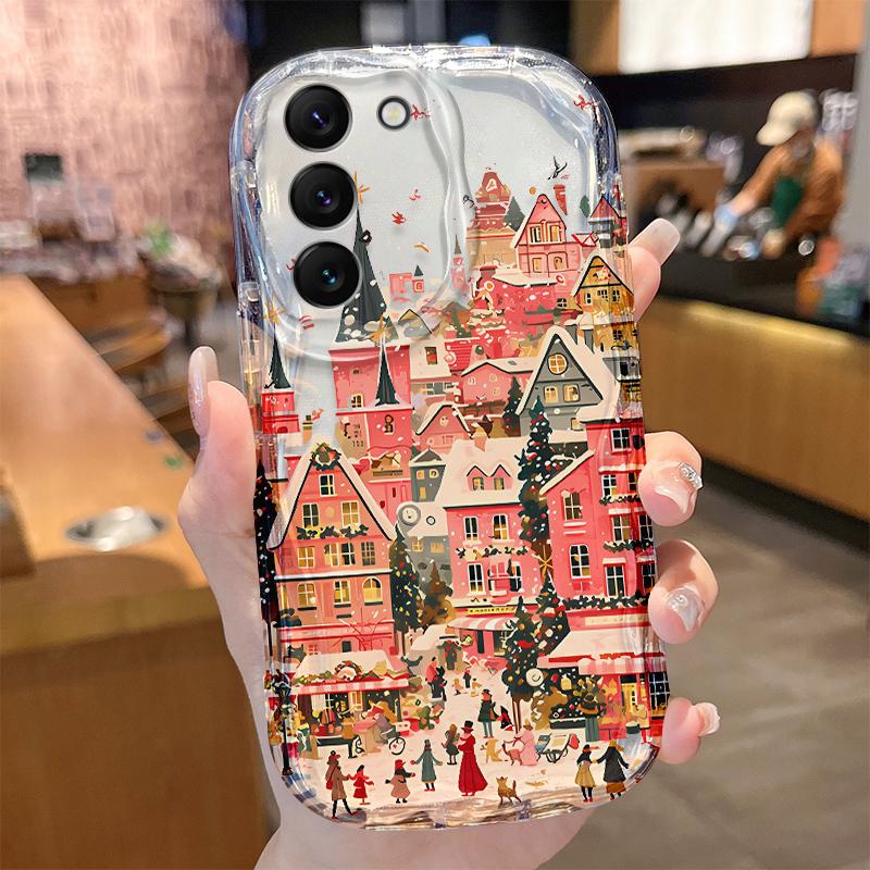 Red Christmas Bus Wave Case for Samsung Galaxy S25 S24 S23 S22 S21 Ultra Plus S20 FE A73 A72 A71 A56 A55 A54 5G A51 4G Cover