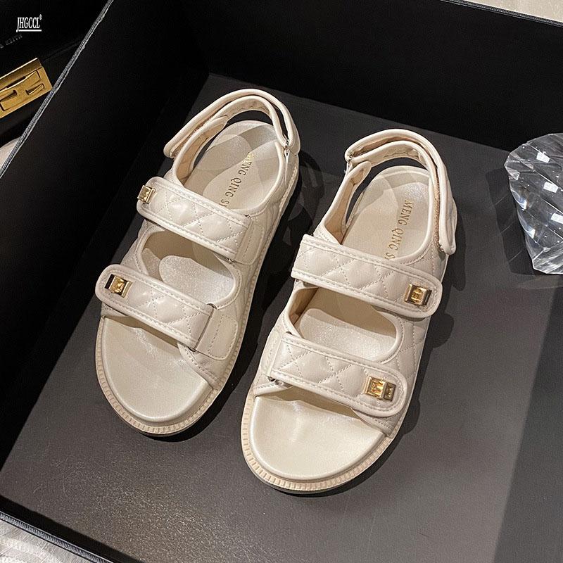 Reconstructed Velcro Sports Sandals for Women, New Summer Design, Diamond Pattern, Thick Flat Bottom, Large Size T75