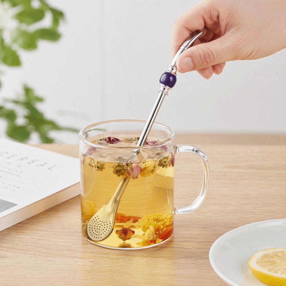 Filter Tip Stainless Steel Straw Spoon Drinking Filter Spoon Straw For Gourd Drinking