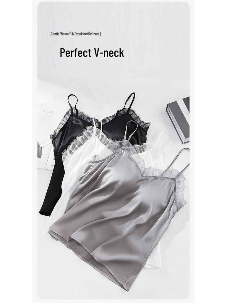 Tangge Luxury Lace-Trimmed Mulberry Silk Camisole with No-Wire Bra