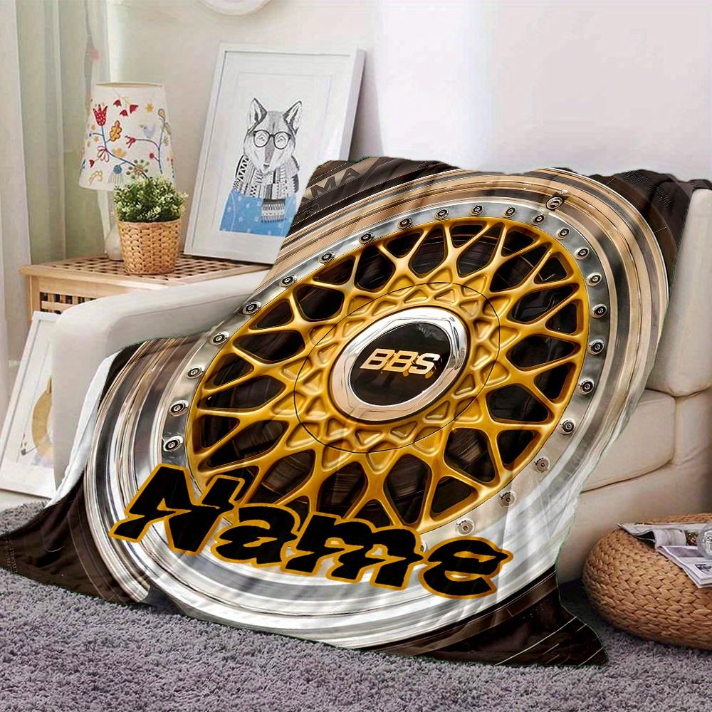Gold Bbs Wheel Rim Blanket With Customizable Name Soft And Comfortable Shawl Blanket For All Seasons Suitable For Home Travel Camping Office