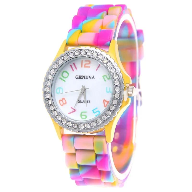 New Rainbow Fashion Women Watches Luxury Camouflage Women Quartz Watch Girl Silicone Waterproof Dress Wristwatch Female Clock