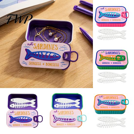 Cute Jewelry Container Sardine Can Storage Box, Portable Anti-tangle Travel Case, Lightweight Earring Retro Plastic Organizer for Necklaces
