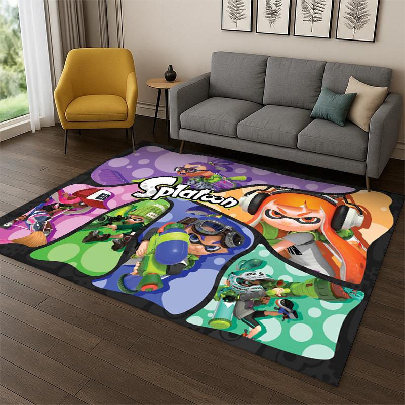 funny Splatoon 3 Cartoon Game Carpet Rug for Bedroom Living Room Sofa Playroom Doormat Home Decor,Kid Area Rug Non-slip gift