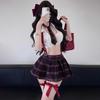 Erotic Lingerie Bow Strap Student Uniform Temptation Short Plaid Skirt Sexy Suspender Student Outfit Temptation