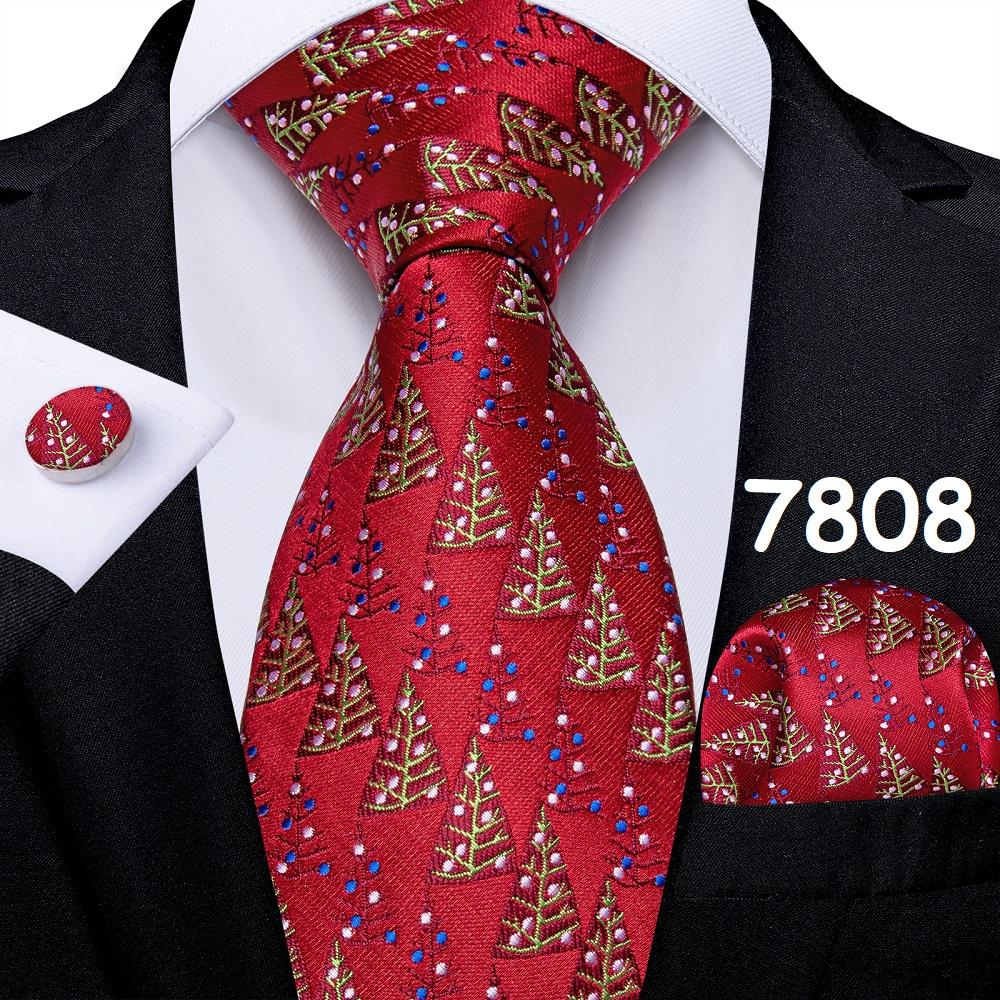 Mens Christmas Tie Set Red Blue Green 8cm Wide Silk Neck Tie Hanky Cufflinks Set Gift For Men Accessories