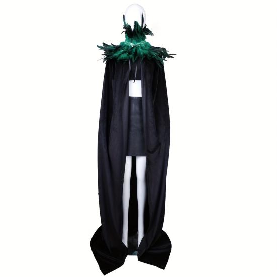 Хэллоуинская шаль из бархатной ткани, плащ костюма демона ангела, легкая застежка, воротник из искусственных перьев, плащ для косплея на Хэллоуин