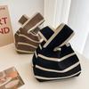 Handmade Knit Handbag Women Mini Knot Wrist Bag Fashion Casual Color Wide Stripe Plaid Tote Bag