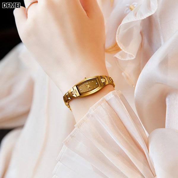 DFMEI Женские часы из вольфрамовой стали, браслет из розового золота, маленькие и изысканные водонепроницаемые модные кварцевые часы, популярные корейские часы