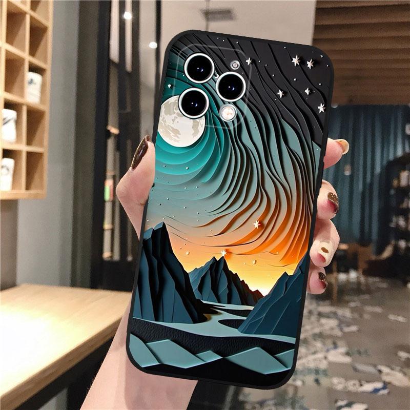Landscape Mountain Moon Tree Phone Case For iphone 17 Pro Max Air 16 15 14 13 Pro Max 15 16 Pro 15Plus