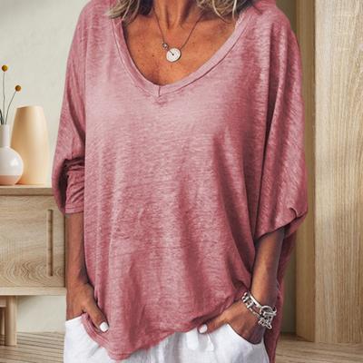 Женская футболка с V-образным вырезом 45720 с рукавами «летучая мышь», пуловер, топы однотонные, свободные