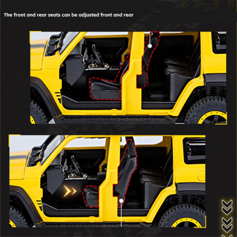 1/24 Внедорожная версия Танк 300 Модель автомобиля из сплава Литая металлическая игрушка Модифицированные внедорожные транспортные средства Модель автомобиля Звук и свет Детские подарки