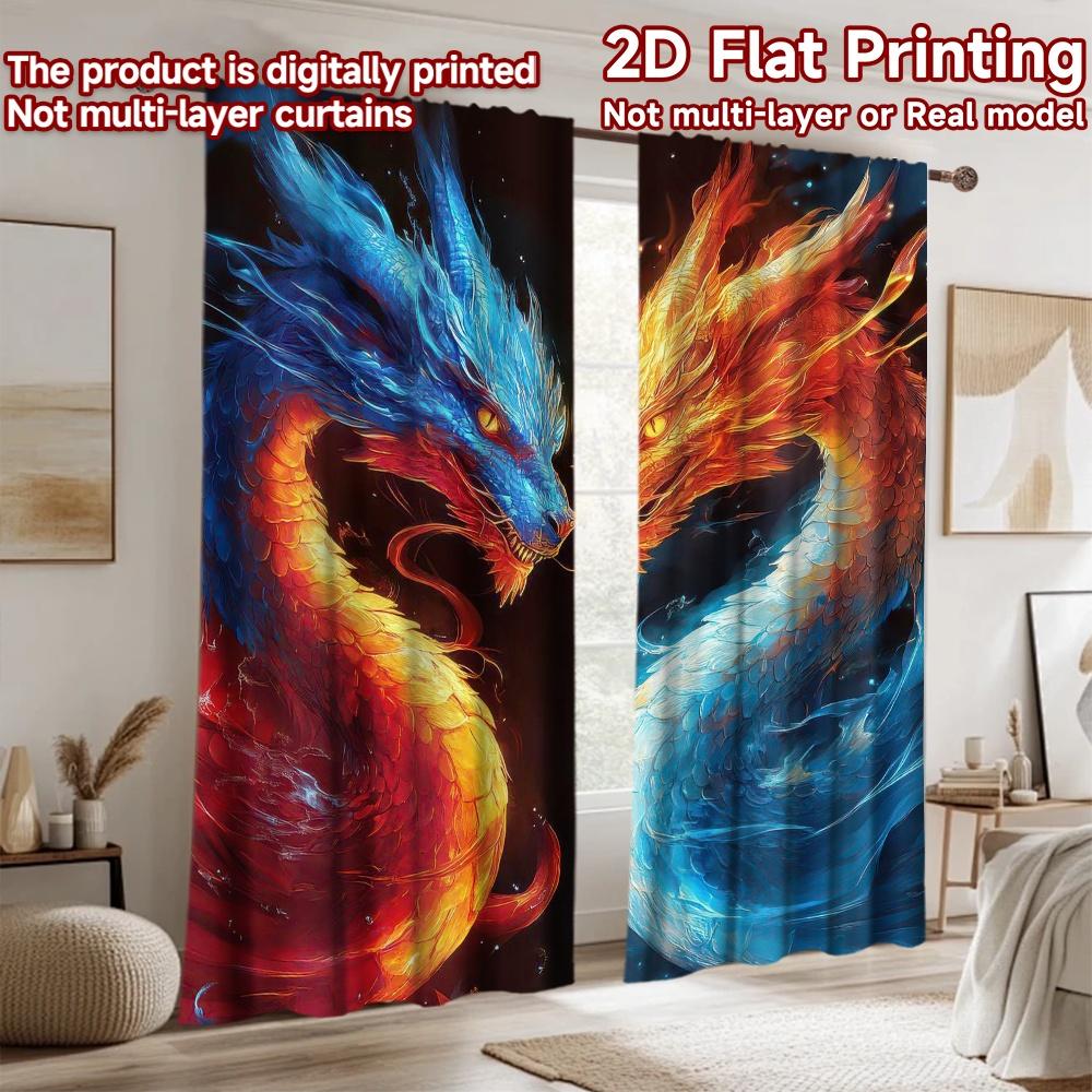1pc 2D flat Photography Backdrop Background cloth Fiery Blue Dragons 100% Polyester Birthday Party Perfect for New Year