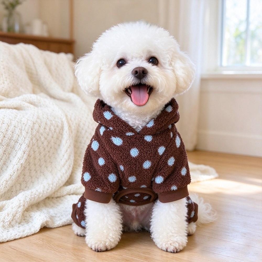 Soft Plush Dog Four Legged Coat Polka Dot Pattern Dog Jumpsuit Winter Dog Clothes Walking