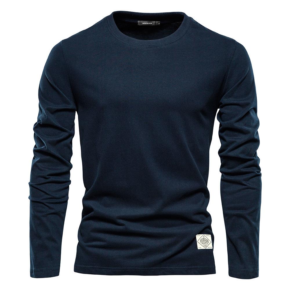 Men'S Long-Sleeved New Solid Color T-Shirt Trendy Casual Sports Wear Round Neck Cotton Bottoming Shirt Top Wholesale