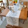 Scratch Resistant Table Runner Floral Embroidered Runner, Elegant Dining Cover, White Rustic High Quality Linen with Tassels for Home