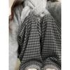 Korean Retro High Waist Plaid Wool-Blend Fleece Lined Wide-Leg Pants XS