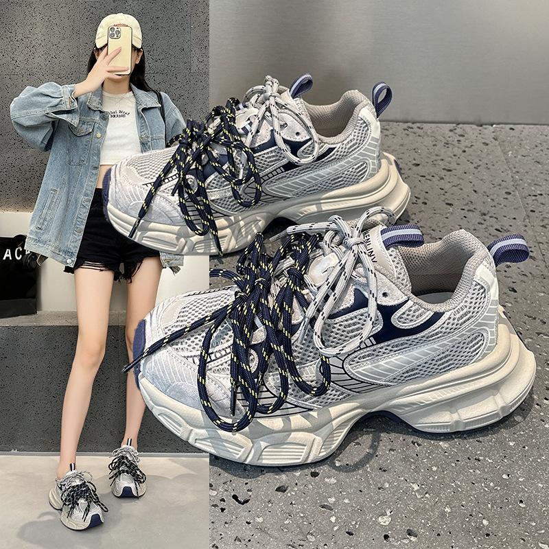 Leather dad shoes women's 2026 spring and autumn new retro platform lace-up breathable student sports and leisure shoes