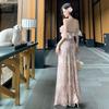 Однотонное платье-миди с открытым плечом в французском цветочном стиле для женского летнего отдыха, нежный стиль, длинное платье, подчеркивающее талию, красивый темперамент, юбка