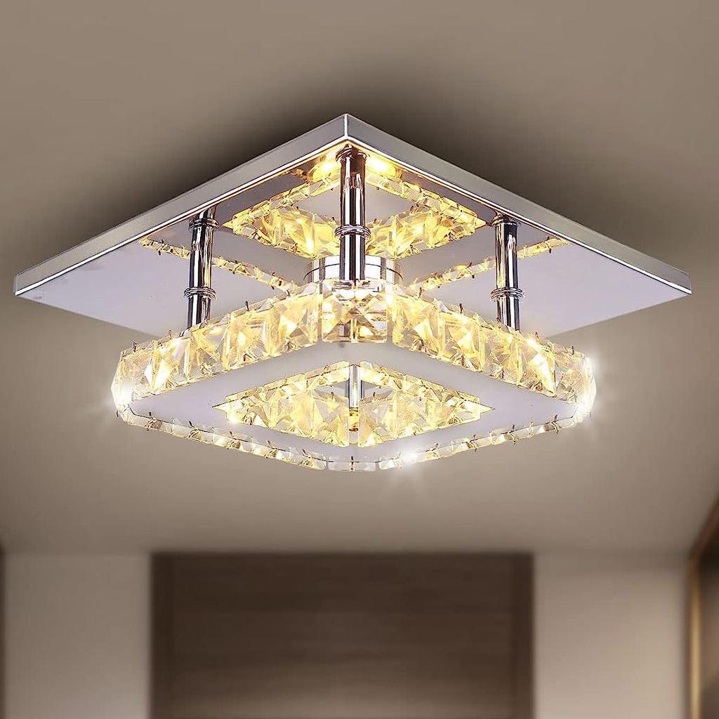Small Led Chandelier Semi Flush Mount Crystal Lighting Modern Ceiling Crystal Lamp for Bedrooms Dinning Rooms Hallway (Warm)