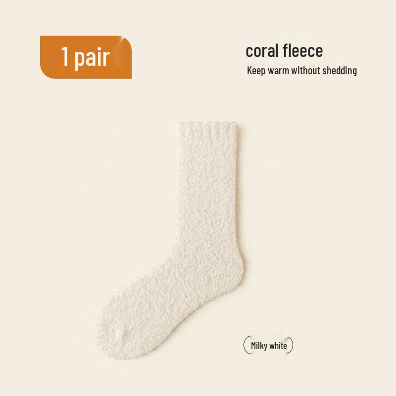 Women's Thick Coral Fleece Mid-Tube Socks: Warm, Non-Shedding, Solid Color – Perfect for Maternity and Floor Wear