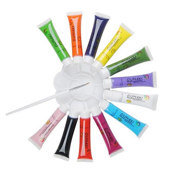 12 цветов ногтей 3D лак для рисования DIY пигментная ручка с кистью для смешивания палитры