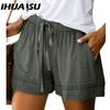 IHUASU Женские повседневные свободные шорты больших размеров с эластичной талией и карманами