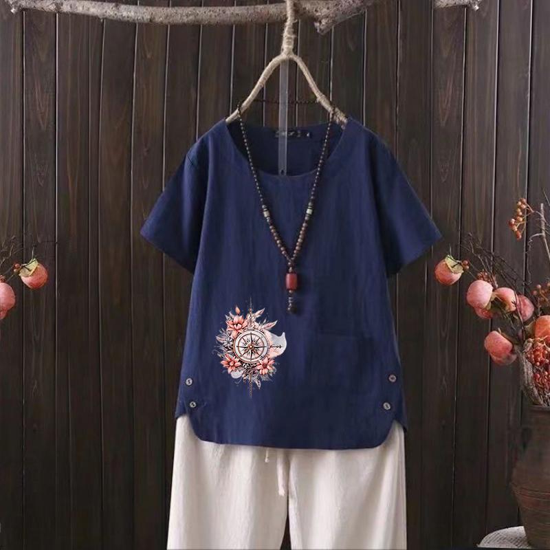 Women's Summer Bestseller, Stylish Daily Free Graphic Tee, Vintage Linen Crew Neck Shirt, Short-sleeved Shirt, Top S-4xl