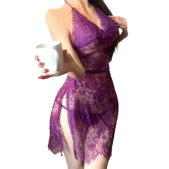 Женское сексуальное мини-платье-бэбидолл из кружева с цветочным кружевом, разрезом сбоку, комбинация, ночная сорочка из сетки, прозрачная, на бретелях-халтер, сорочка, одежда для сна
