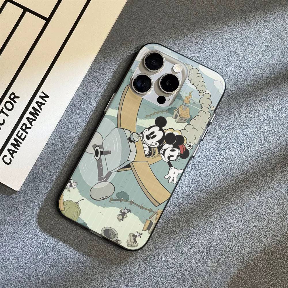 M-Минни M-Микки Для iPhone 16 15 14 13 12 11 17 Pro Max Plus Волна Гофрированный Чехол для Телефона Противоударная Крышка