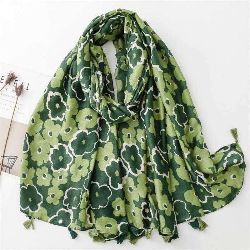 Women’s Flower Patchwork Print Fashion Scarf and Shawl Fall Winter Soft Warm Comfortable Stylish Scarf Cotton Linen Sunscreen Shawl for Evening Dress