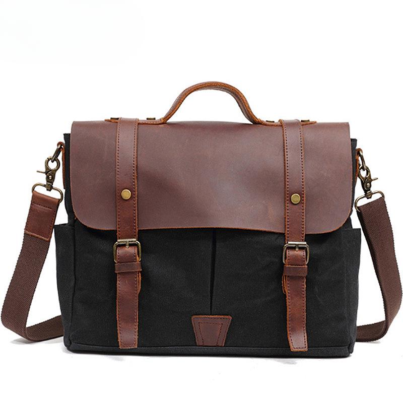 Сумка через плечо из холста с водонепроницаемым портфелем Crazy Horse для мужчин, повседневная сумка для ноутбука через плечо