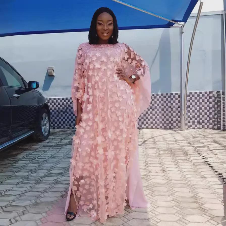 Вышитый сетчатый цветочный рукав «летучая мышь» большого размера халат и жилет для африканских женщин