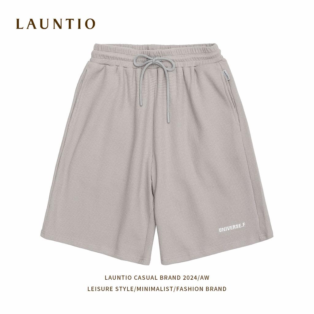 Прямые мужские шорты в стиле ретро, ​​базовые мужские брюки из пяти предметов с вафельной вышивкой земляного цвета