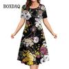 2025 Новые женские платья с принтом 3D-цветов, женские топы с короткими рукавами, летние модные свободные А-силуэта, элегантные повседневные женские платья