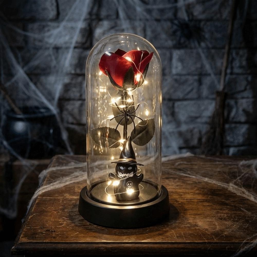 Realistic Artificial Rose Night Light Glass Dome Rose Ghost Rose Ornament Halloween
