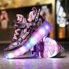 Двухколесные роликовые коньки, детская спортивная обувь с выдвижными автоматическими колесами, зарядка через USB, светодиодная спортивная обувь