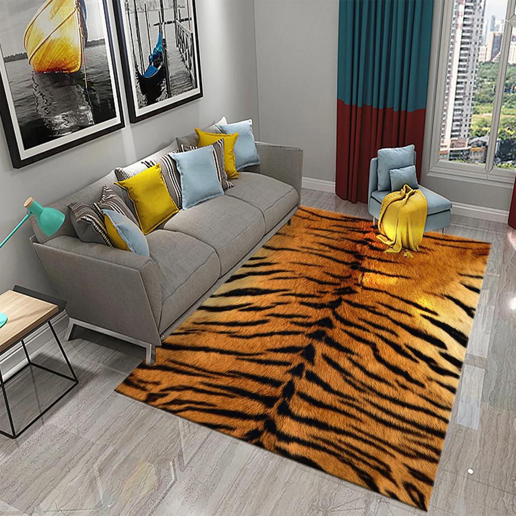 3D Animal Fur Carpets Leopard and Tiger Skin Rugs for Bedroom Living Room Kitchen Floor Decor Mats Bathroom Non-Slip Floor Rugs